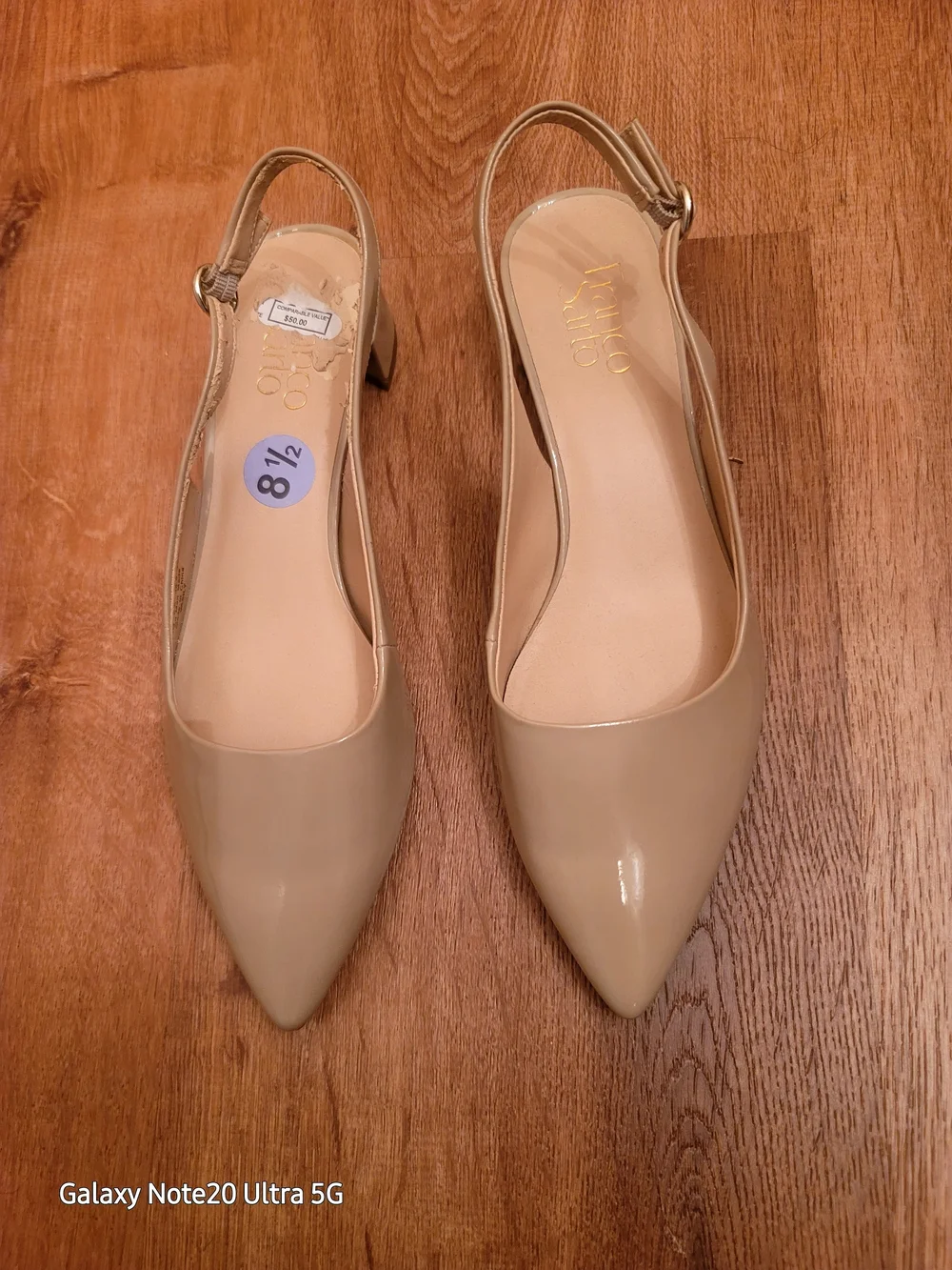 Franco Sarto Beige Patent Pointed-Toe Slingback Pumps